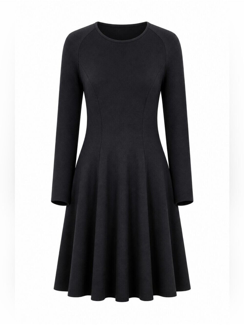 Laura Ashley Vintage Classic Black Long-Sleeve Fit & Flare Wool Dress Size 12